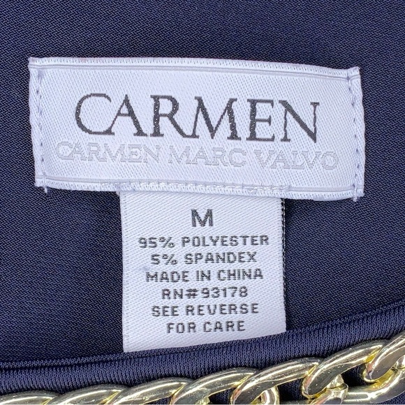 Medium Carmen Marc Valvo Navy Blue Gold Chain Neckline Sleeveless Top - Picture 12 of 13